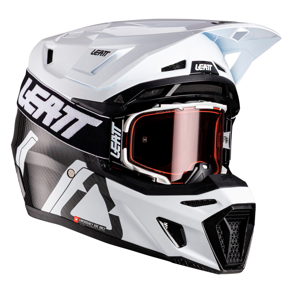 Leatt Moto 9.5 Carbon White Helmet with Iriz Goggles XS