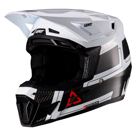 Leatt Moto 9.5 Carbon White Helmet with Iriz Goggles